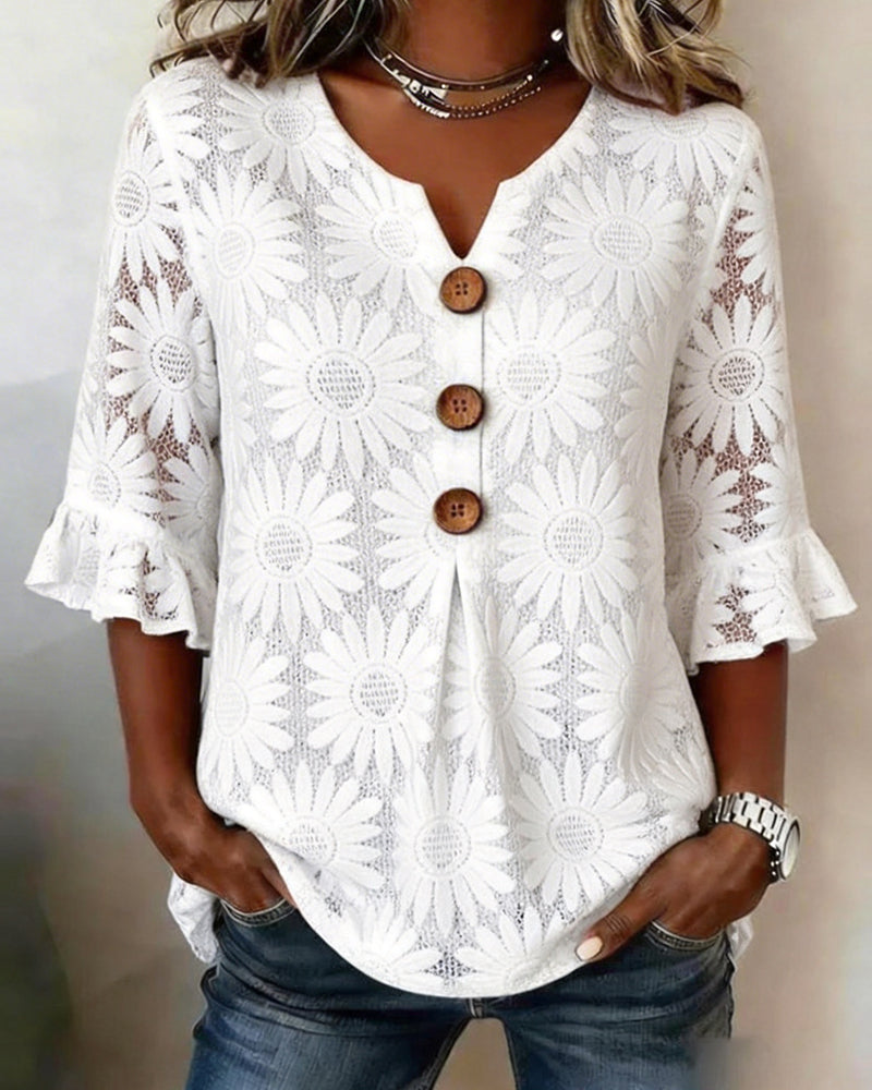 FLORÉA™ | Blusa Elegante con Volantes y Diseño Floral Refinado
