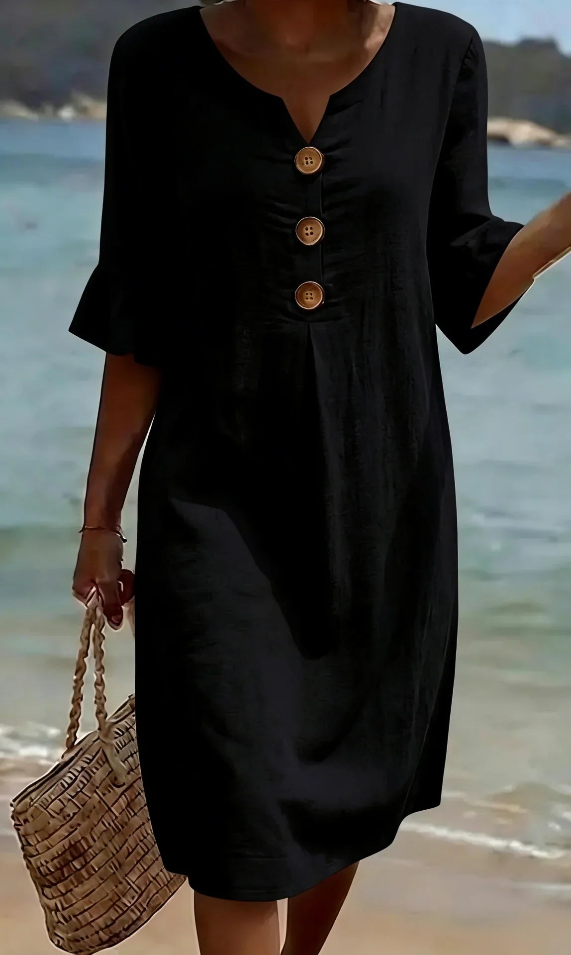 Camila™ | Vestido de lino con textura y manga abullonada