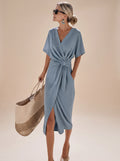 Marina™ | Vestido midi cruzado con nudo en la cintura