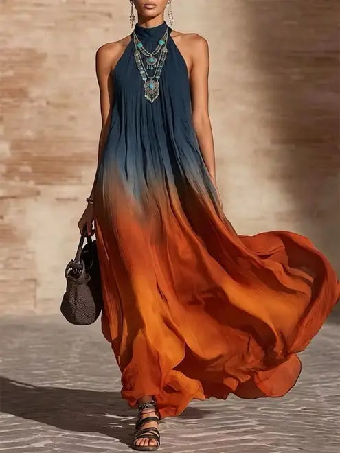 PAULA™ | Vestido Largo Halter Degradado