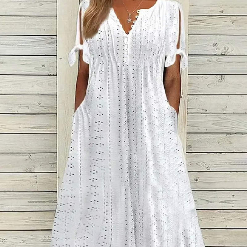 Vestido Elegante de Escote en V con Detalle Calado