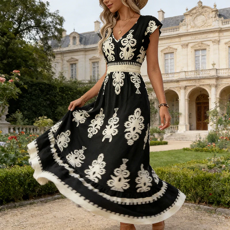 Candela – Barockes Maxikleid mit V-Ausschnitt