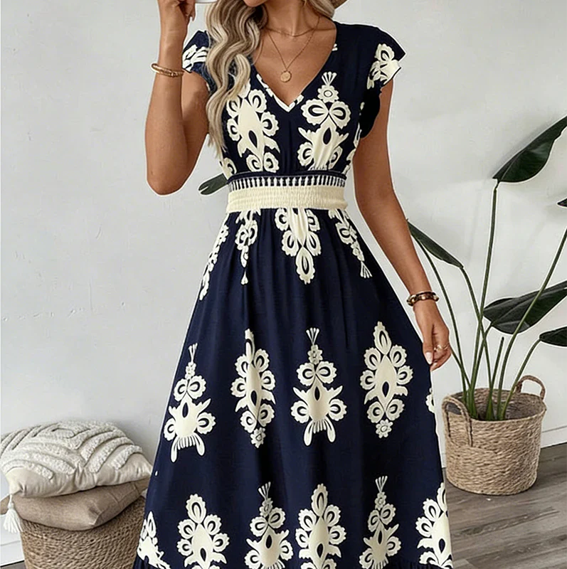Candela - Vestido maxi barroco con escote en V