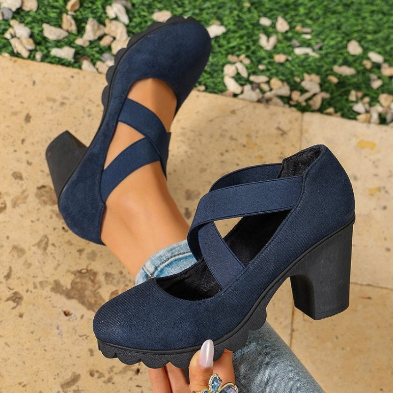 Elena™ | Tacones con tiras elásticas cruzadas y punta redonda
