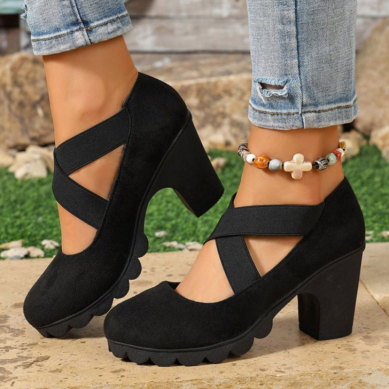 Elena™ | Tacones con tiras elásticas cruzadas y punta redonda